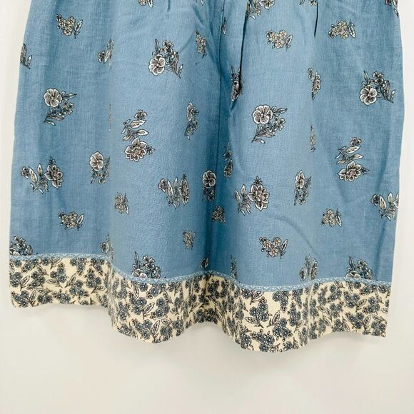 LOFT Size XSP Dusty Blue Floral Print Boho Linen Mini Skirt w/ Pockets - Picture 9 of 9